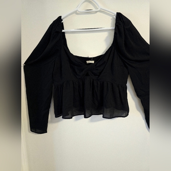 Abercrombie & Fitch Chiffon Black Long Sleeve Twist Front Top Blouse Size XL - Picture 1 of 7